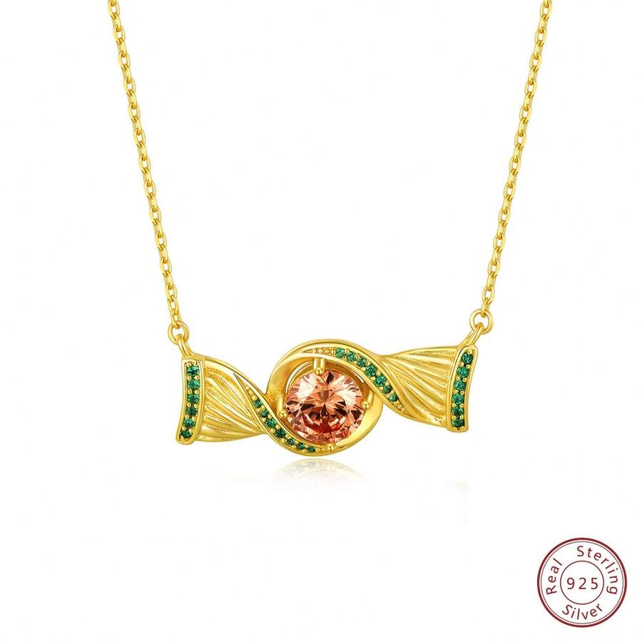 PHNIBIRD 聖誕糖果項鍊18K鍍金925純銀方晶鋯石聖誕首飾類禮物適合女士 - A款 - 查看 1