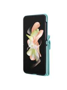 適用於三星Galaxy Z Flip 3 Flip4 Flip 5，帶有環扣支架及卡片錢包的豪華皮革保護殼 - 薄荷綠 - 查看 5