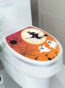 1pc Halloween Style Witch, Ghost, And Spider Pattern Toilet Lid Sticker - Multicolor - View 2
