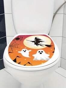 1pc Halloween Style Witch, Ghost, And Spider Pattern Toilet Lid Sticker - Multicolor - View 4