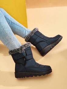 濃烈香調厚長毛絨毛茸茸踝靴女性冬天時尚防水台防水雪地靴鞋女士