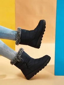 濃烈香調厚長毛絨毛茸茸踝靴女性冬天時尚防水台防水雪地靴鞋女士