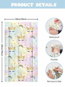 1 件 100*200cm/39*78 英寸派对装饰雨丝流苏窗帘，彩色梦幻彩虹独角兽图案独角兽主题雨丝流苏窗帘，适合各种主题派对、圣诞节 - 彩色 - 查看 2