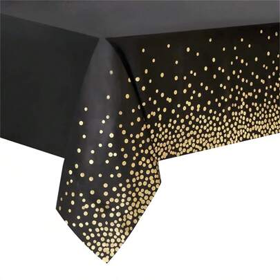 1PC Black And Golden Polka Dots Plastic Tablecloth For Rectangle Tables, Birthday Party Table Cover, Table Cloths For Bachelor Cocktail Party, Graduation Decorations Class Of 2025, Cheers To 18 30 40 50 60 Years Anniversary