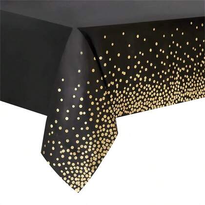 1PC Black And Golden Polka Dots Plastic Tablecloth For Rectangle Tables, Birthday Party Table Cover, Table Cloths For Bachelor Cocktail Party, Graduation Decorations Class Of 2025, Cheers To 18 30 40 50 60 Years Anniversary