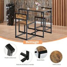 Grupo de asientos de 3 piezas, mesa de bistro con 2 sillas, mesa de bar con 2 taburetes, mesa de bar estrecha, sillas con respaldo, de diseño industrial, para cocina, comedor - Marrón - Ver 3