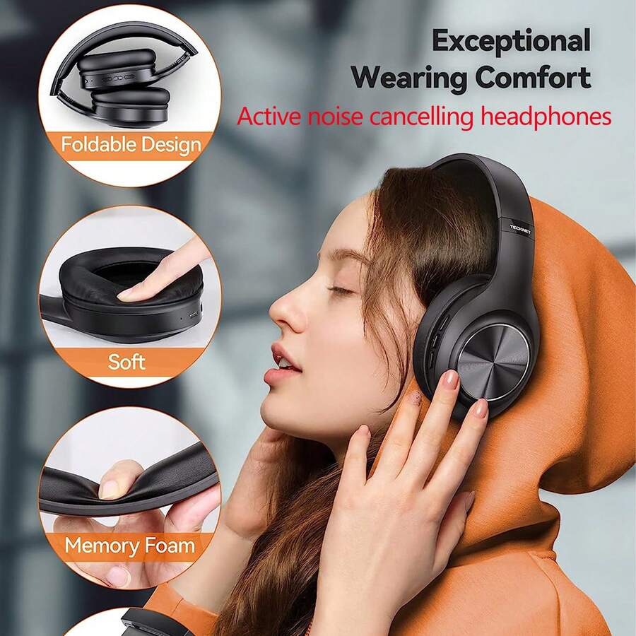 JhAnc923 1pc Black Anc Active Noise Cancelling OverEar Headphones
