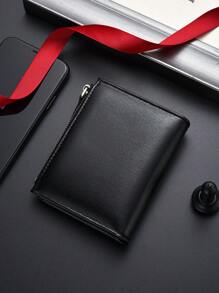 SHABILI 1 chiếc ví ngắn bằng da PU thiết kế gấp nổi màu trơn có kẹp góc trang trí, ngăn đựng thẻ dung lượng lớn, khóa kéo - Túi đựng quà tặng, phong cách cổ điển, dùng cho công sở, hẹn hò và kinh doanh, ví dành cho nam - màu đen - Xem 8