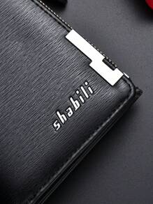 SHABILI 1 chiếc ví ngắn bằng da PU thiết kế gấp nổi màu trơn có kẹp góc trang trí, ngăn đựng thẻ dung lượng lớn, khóa kéo - Túi đựng quà tặng, phong cách cổ điển, dùng cho công sở, hẹn hò và kinh doanh, ví dành cho nam - màu đen - Xem 7