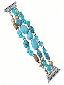 1入手工彩色綠松石珠寶蘋果手錶錶帶，適用於Apple Watch 45mm49mm 38mm 40mm 41mm 42mm 44mm，與系列Ultra/Se/1/2/3/4/5/6/7相容 - 彩色 - 查看 1