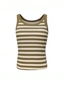 Women's Striped Padded Bra And Camisole All-in-one Vest Tops For Spring And Summer - Green - View 1