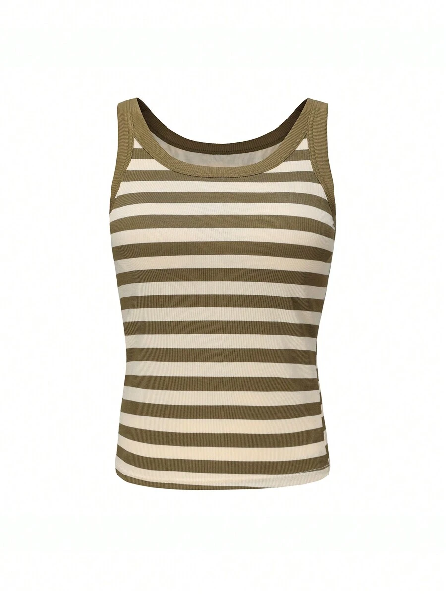 Women's Striped Padded Bra And Camisole All-in-one Vest Tops For Spring And Summer - Green - View 1