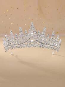 1件镶钻装饰合金水晶玻璃新娘皇冠，适用于婚礼皇家头饰。情人节配饰