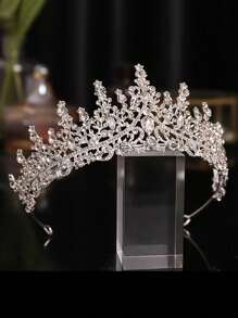 1件镶钻装饰合金水晶玻璃新娘皇冠，适用于婚礼皇家头饰。情人节配饰