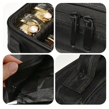 1入黑色大容量牛津化妝包，便攜式化妝箱，可拆卸隔板，美容工具組織儲存，專業化妝包旅行必需，防水化妝袋女性美容刷刺繡工具儲存化妝箱專業化妝箱旅行用品 - 黑色 - 查看 5