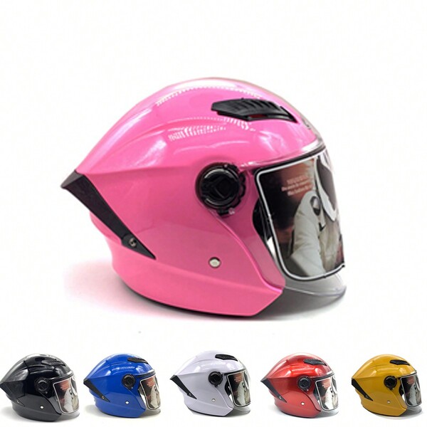 1pc Simple & Lightweight Pink Abs Material Motorcycle Helmet For All Ages & Seasons, Suitable For Both Men & Women
