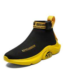 男款高筒休閒運動襪鞋,黑色防滑運動鞋,適用於跑步和休閒 - 黃色 - 查看 3