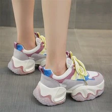 Zapatillas De Plataforma Gruesa Para Mujer, De Corte Bajo Con Bloque De Color, Transpirables, Con Cordones, Casuales, Para Otoño/invierno - Azul - Ver 4