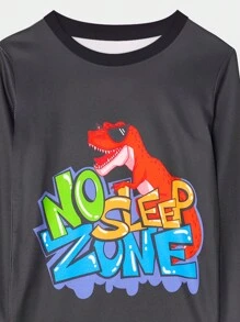 Tween Boy Letter & Dinosaur Print Snug Fit PJ Set - Black - View 3