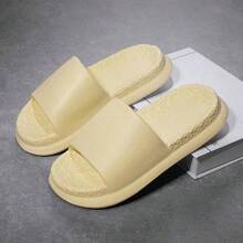 1 Par Chinelas De Baño Antideslizantes Para Mujer, Suela De Palomitas De Maíz Suave, Sandalias Abiertas Para Interiores - Beis - Ver 3