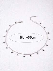 imoli 1pc Simple Alloy Tassel Chain Necklace With Rhinestone Decoration, Perfect For Date Gift (handmade, Size Can Be Adjusted, Quantity Of Rhinestone Varies) - Black - View 7