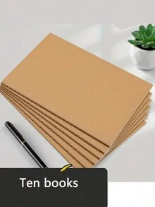 Set Of 10 Vintage Kraft Paper Notebooks: Perfect For College Students - Thickened Line Blank Exercise Books For Reading And Note Taking - Beige - View 3