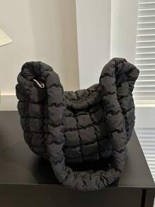 Đệm Nhà thiết kế Cá nóc Puffy Xuống , Hàng mới đến Hình đám Mây Nylon Túi tote Với Textured Bề mặt & Gấp lại Thiết kế kẻ sọc , Puffy Xuống Dệt kim Cái túi Đệm Cái túi - màu đen - Xem 6