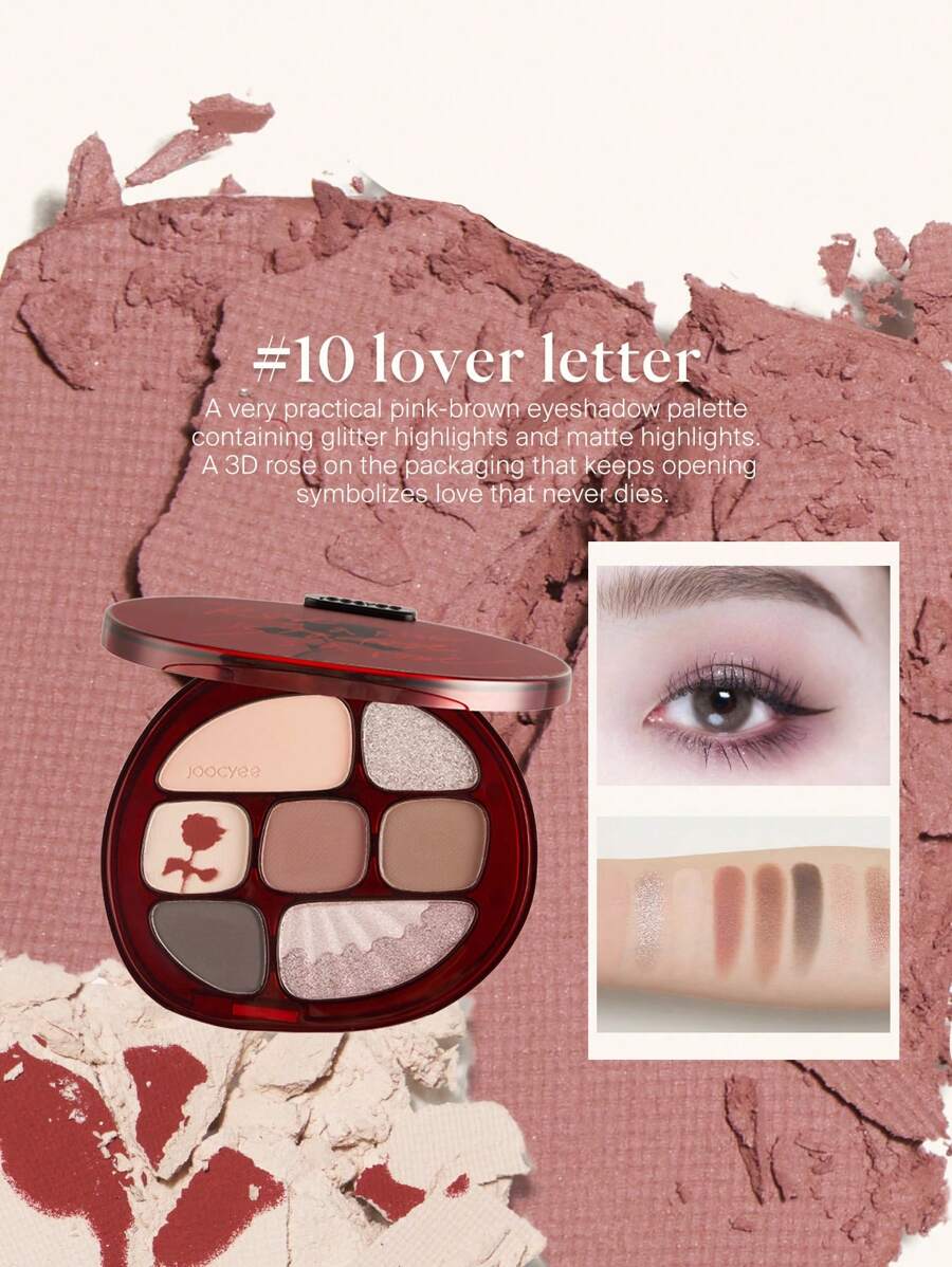 JOOCYEE 多色眼影盤 #10 Lover Letterrmatte Shimmer Glitter 高色素柔軟光滑質地可疊搭持久眼影 - #10 情詩盤 - 查看 1