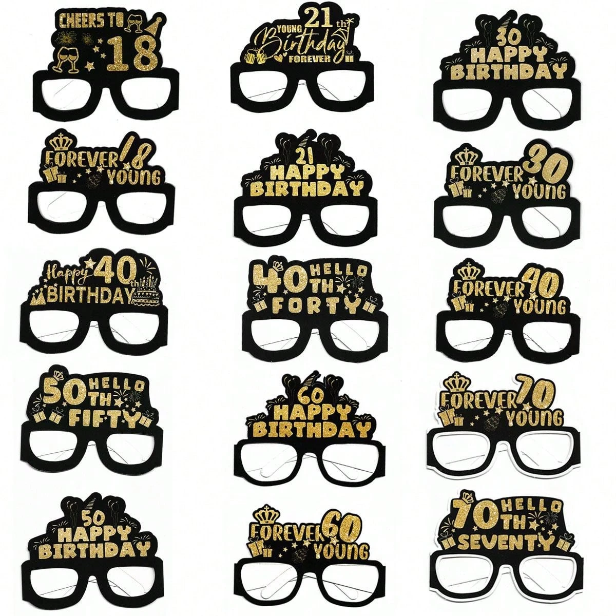 6pcs Paper Glasses Birthday Party Favors & Photo Booth Props (18/21/30