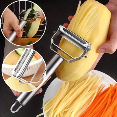 1pc Multifunctional Stainless Steel Peeler & Grater & Slicer For Fruits & Vegetables, Suitable For Potato, Cucumber, Carrot, Etc.
