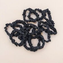 12入組女士時尚緞面鬆緊帶，彈性頭髮橡皮筋，適用於日常休閒使用 - 黑色 - 查看 4
