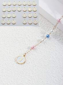 1個彩色人造珍珠鍍鈦鋼母音項鍊，適用於女士 - 金色 - 查看 5