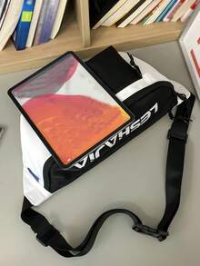 2023年全新原創簡約大容量男士斜挎肩背包休閒胸包顏色多口袋學生背包時尚男包腰包斜揹包出行必備品輕便防盜禮物男人、男友、丈夫、男孩 - 黑與白 - 查看 4