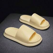 1 Par Chinelas De Baño Antideslizantes Para Mujer, Suela De Palomitas De Maíz Suave, Sandalias Abiertas Para Interiores - Beis - Ver 4