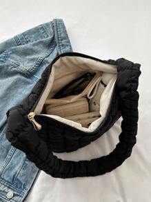 Đệm Nhà thiết kế Cá nóc Puffy Xuống , Hàng mới đến Hình đám Mây Nylon Túi tote Với Textured Bề mặt & Gấp lại Thiết kế kẻ sọc , Puffy Xuống Dệt kim Cái túi Đệm Cái túi - màu đen - Xem 4