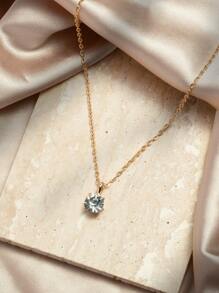 1條鑲有圓形立方氧化鋯的項鍊 - 金黃色 - 查看 2