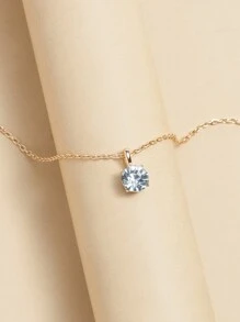 1條鑲有圓形立方氧化鋯的項鍊 - 金黃色 - 查看 5