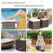 Costway 2PCS Patio Rattan Ottomans Seat Side Table Storage Box Footstool with Cushions - White - View 7