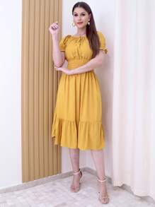 Women Dresses - Màu Mù tạt vàng - Xem 1