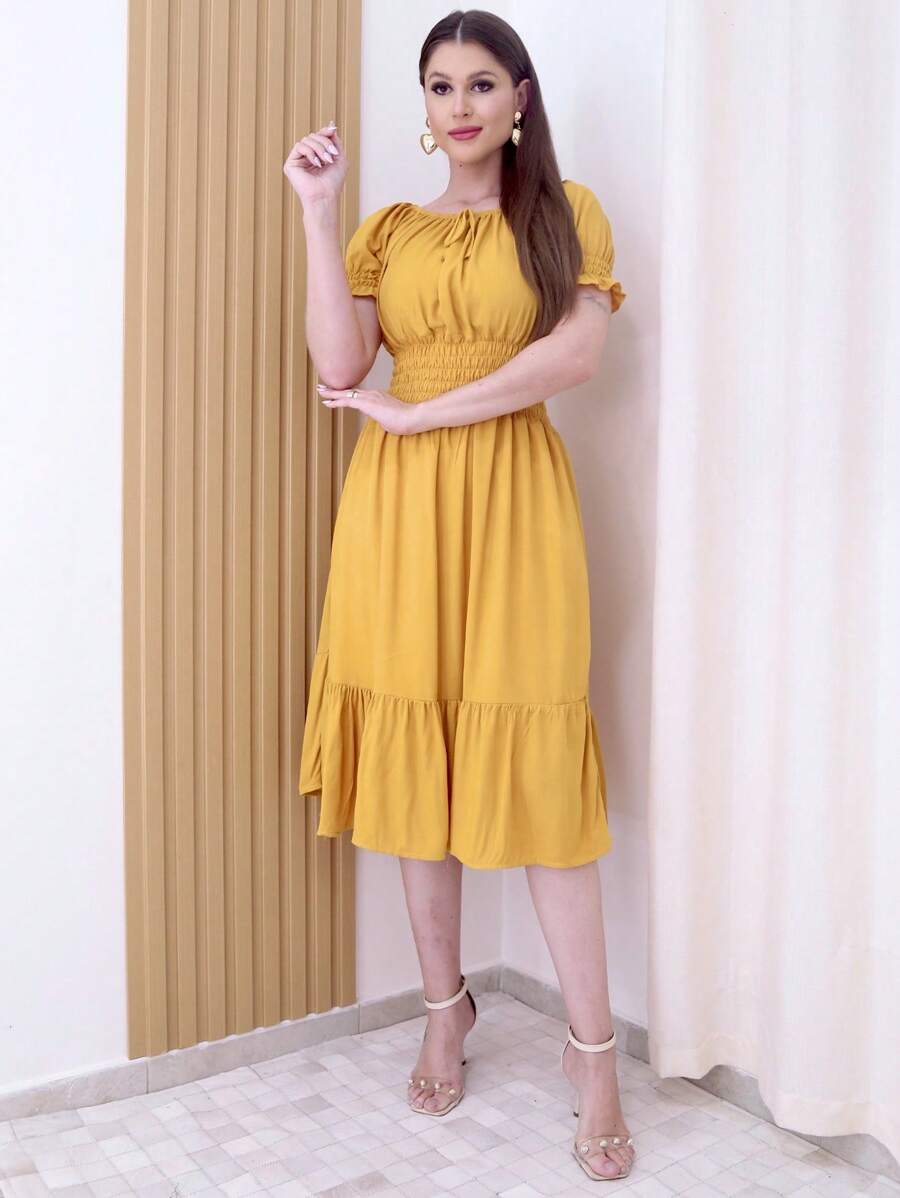 Women Dresses - Màu Mù tạt vàng - Xem 1