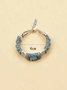 1pc Stainless Steel Wire Bangle With Green Turquoise Stone