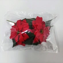 2入組紅色小型聖誕紅星花,經典聚酯與天鵝絨家居裝飾聖誕花,適合聖誕冬季裝飾 - 紅色 - 查看 5
