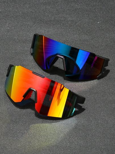 2pcs Men's Wrap-Around Y2k Style Plastic Sports Fashion Glasses Suitable For Daily Wear, Photoshoots, Streetwear, Cycling, Skiing Etc. Shades Accessories Beach Accessories Glasses Shades Looks Street Style And Suit For Sweater Jacket Sweatshirt Hoodie Leather Pants And Cargo Pants Festival Shades For Summer Beach Vacation,Outdoor,Travel