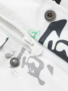 Balabala Young Boy Chinese Character&Landscape Pattern Button Zipper Front Flap Pocket Thermal Windproof Hooded Coat - White - View 9