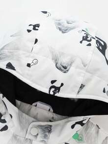 Balabala Young Boy Chinese Character&Landscape Pattern Button Zipper Front Flap Pocket Thermal Windproof Hooded Coat - White - View 6