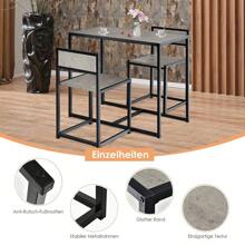 Grupo de asientos de 3 piezas, mesa de bistro con 2 sillas, mesa de bar con 2 taburetes, mesa de bar estrecha, sillas con respaldo, de diseño industrial, para cocina, comedor - Gris - Ver 3