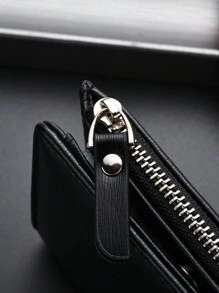 SHABILI 1 chiếc ví ngắn bằng da PU thiết kế gấp nổi màu trơn có kẹp góc trang trí, ngăn đựng thẻ dung lượng lớn, khóa kéo - Túi đựng quà tặng, phong cách cổ điển, dùng cho công sở, hẹn hò và kinh doanh, ví dành cho nam - màu đen - Xem 6