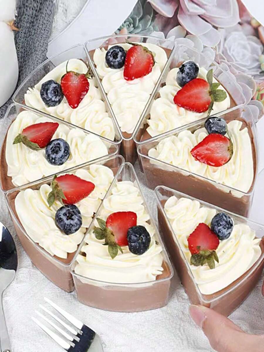 5 cái 8-inch Bánh Mousse Cúp Sa mạc Bánh nhỏ Hộp , Tam giác Bánh Hộp Với Bảng trưng bày & Cơ sở Đĩa - Trong sáng - Xem 1