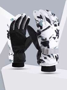 1pc Winter Thickened Warm Gloves For Men & Women, Waterproof & Non-slip, Suitable For Riding, Graffiti, Skiing And Other Outdoor Activities - Multicolor - View 1