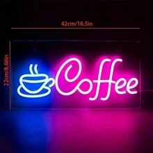 1 pieza de señal de neón de café, señal de café alimentada por USB con gancho para colgar, letreros de neón LED de café para decoración de pared, cafetería, restaurante, bares de café - Multicolor - Ver 4
